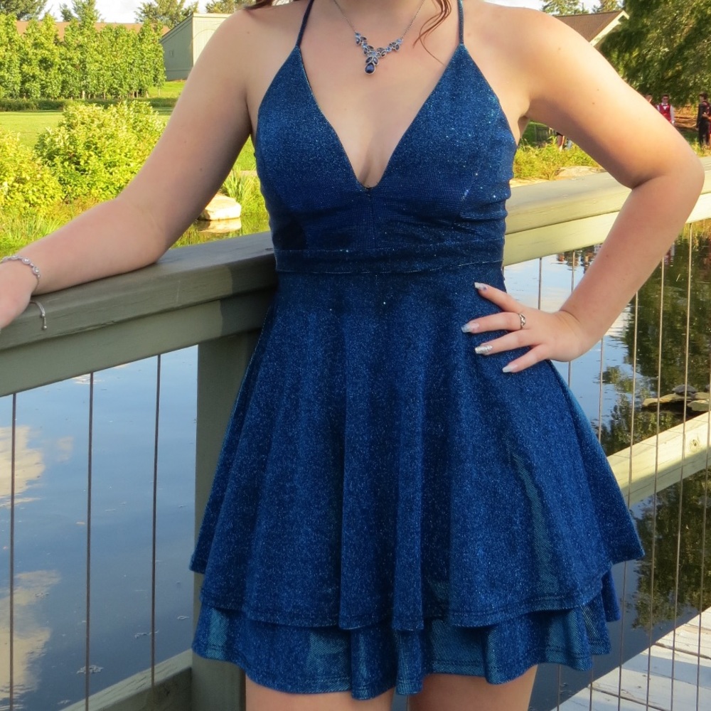 Honey and Rosie Blue Sparkly Junior Size Small Homecoming Dress